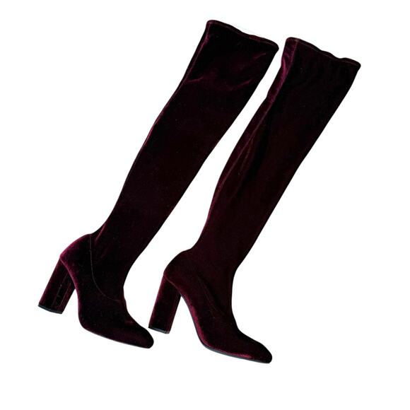 Zara velvet over the knee burgundy heeled boots EU 38 / US 7.5 - Picture 9 of 15